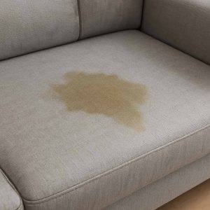Urinevlek op lichtgrijze stoffen bank